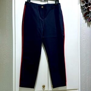 Ted Baker navy slacks, red trim, ankle length.